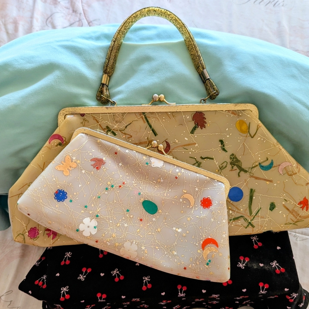 Vintage Plastic Confetti Purse & Matching Clutch Bag 1950s-60s - Picture 8 of 14